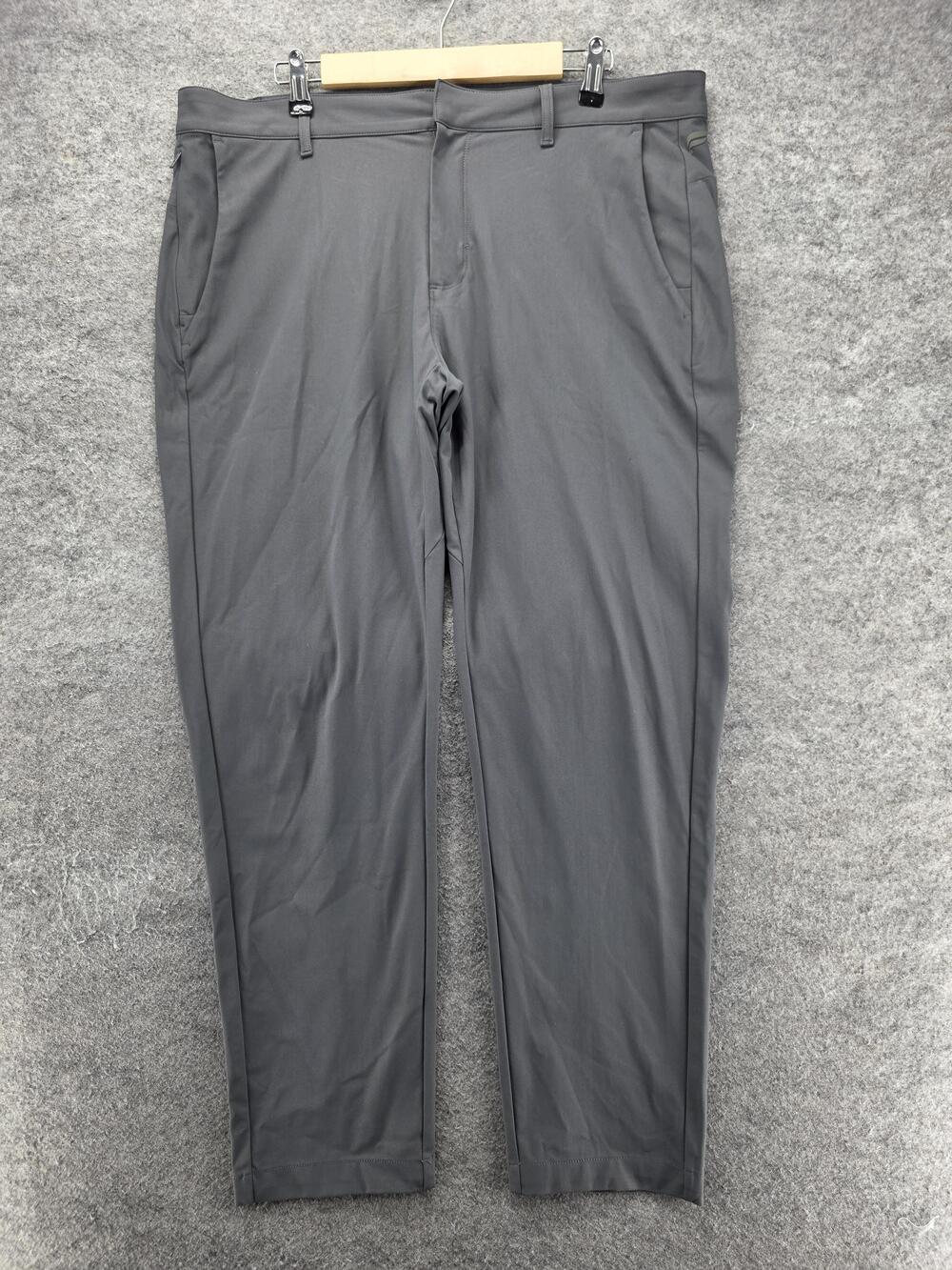 Fabletics Dress Pants Mens 38x32 Gray Knit Flat Front Casual Travel Pockets
